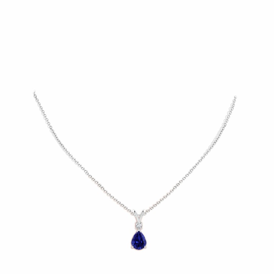 Necklaces Angara Blue Sapphire | Lab-Grown Blue Sapphire Teardrop Pendant With Lab Diamond