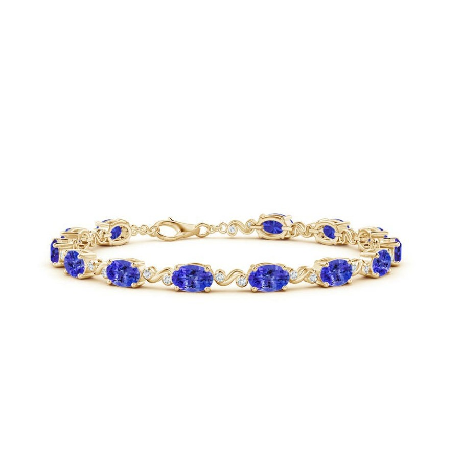 Bracelets Angara Tanzanite | Oval Tanzanite Swirl Bracelet With Bezel Diamonds