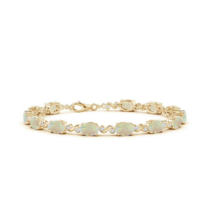 Bracelets Angara Opal | Oval Opal Swirl Bracelet With Bezel Diamonds