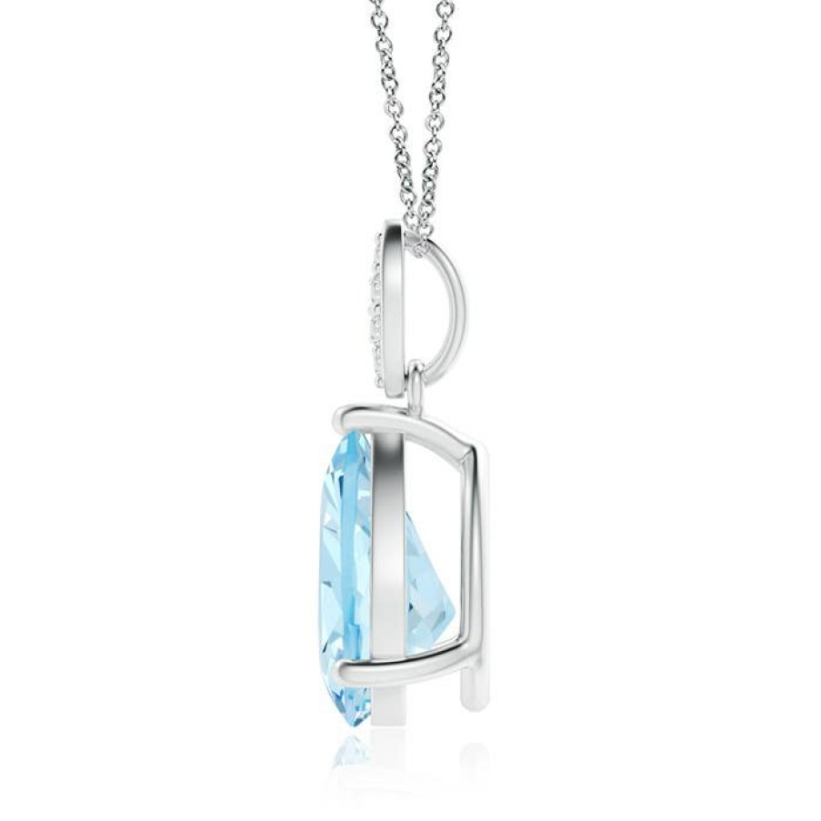 Necklaces Angara Aquamarine | Pear-Shaped Aquamarine Pendant With Leaf Bale