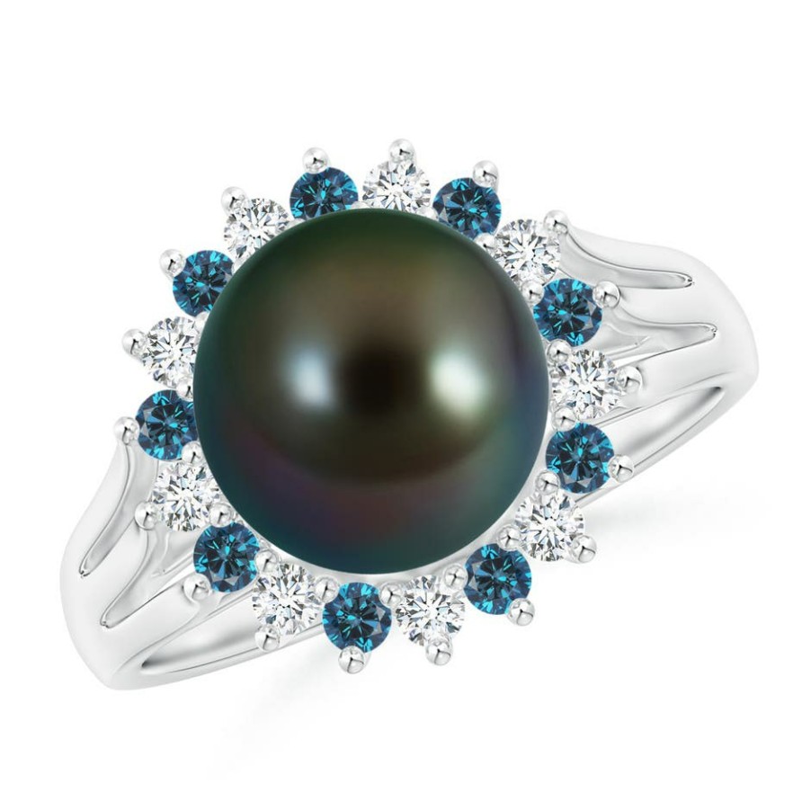 Rings Angara Tahitian Pearl | Tahitian Pearl And Blue Diamond Ring