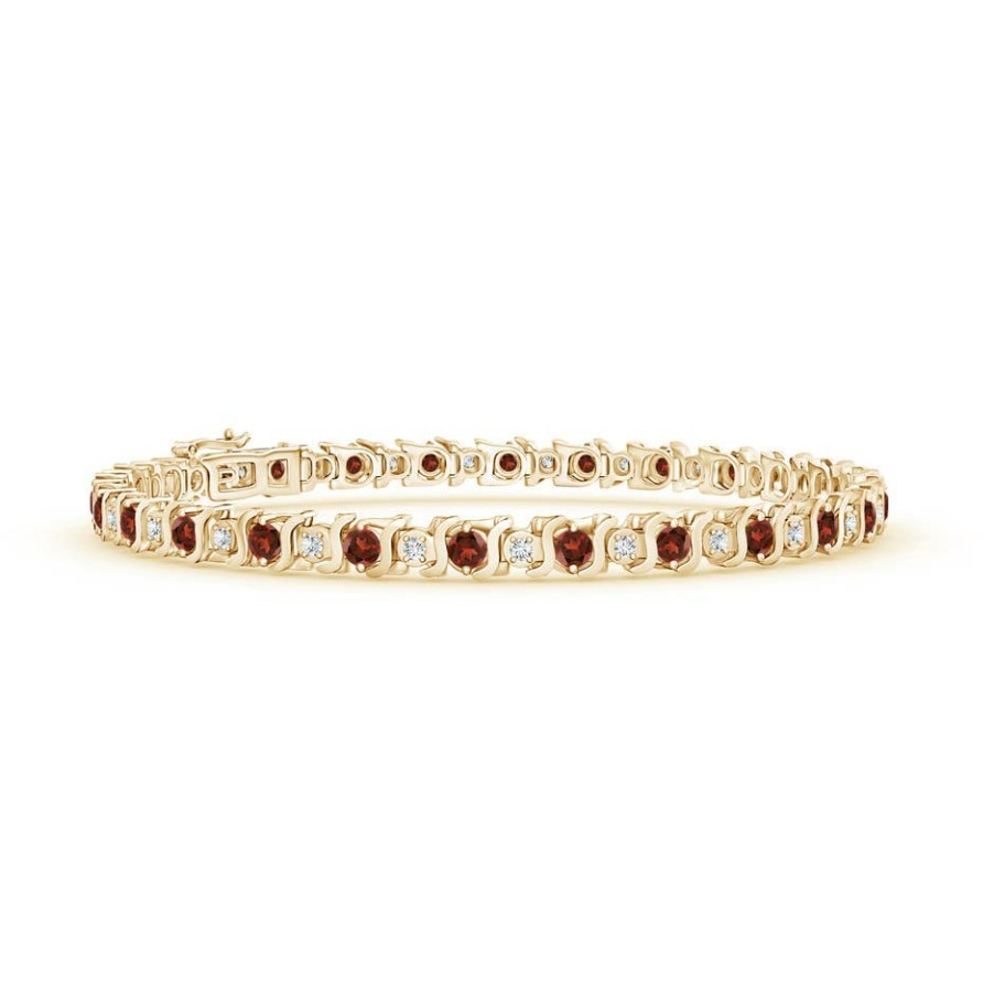 Bracelets Angara Garnet | S Curl Garnet And Diamond Tennis Bracelet