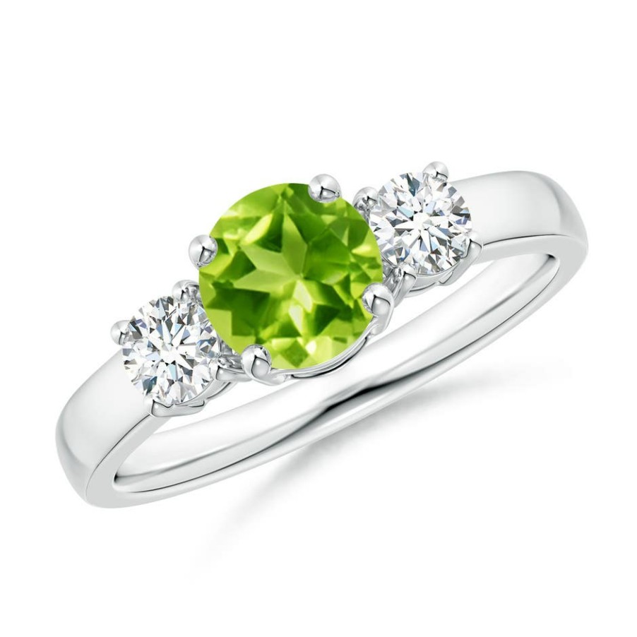 Rings Angara Peridot | Classic Peridot And Diamond Three Stone Engagement Ring