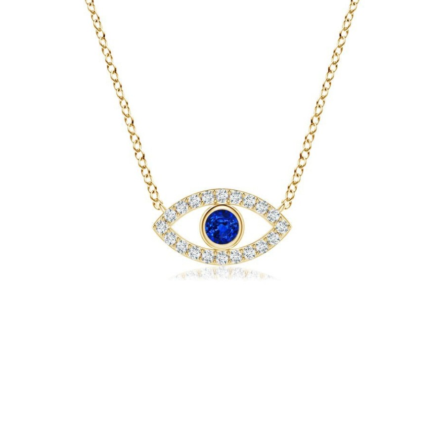 Necklaces Angara Blue Sapphire | Blue Sapphire Evil Eye Pendant With Diamond Accents