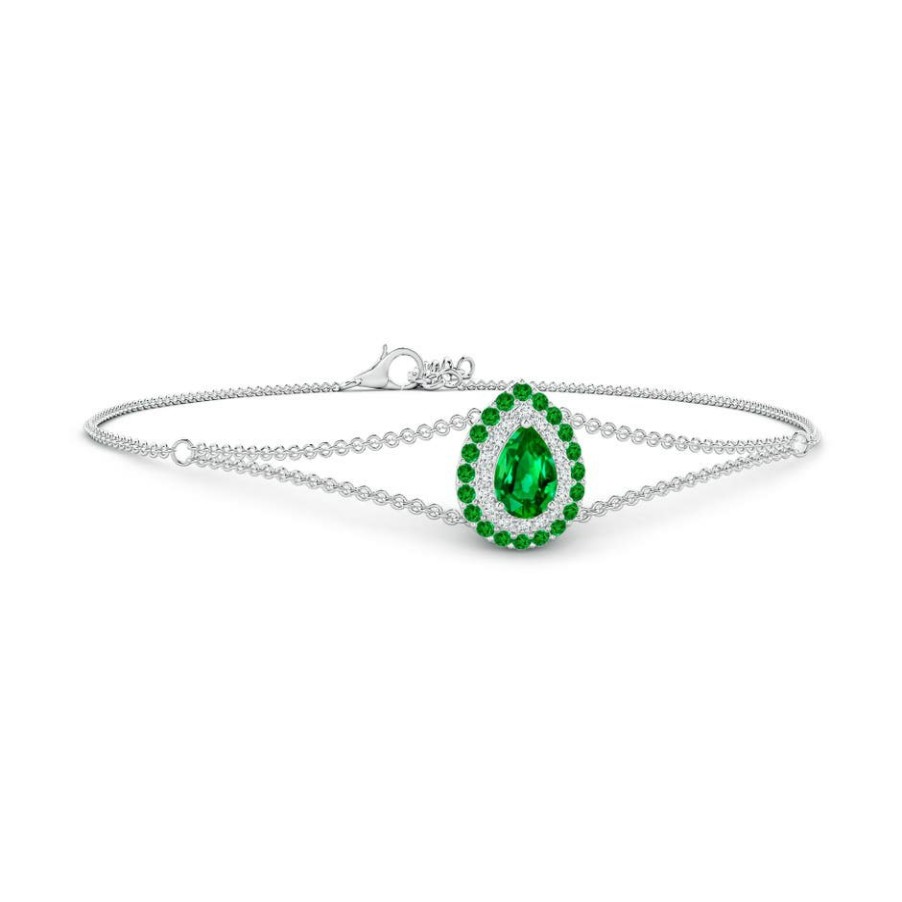 Bracelets Angara Emerald | Pear-Shaped Emerald Bracelet With Double Halo