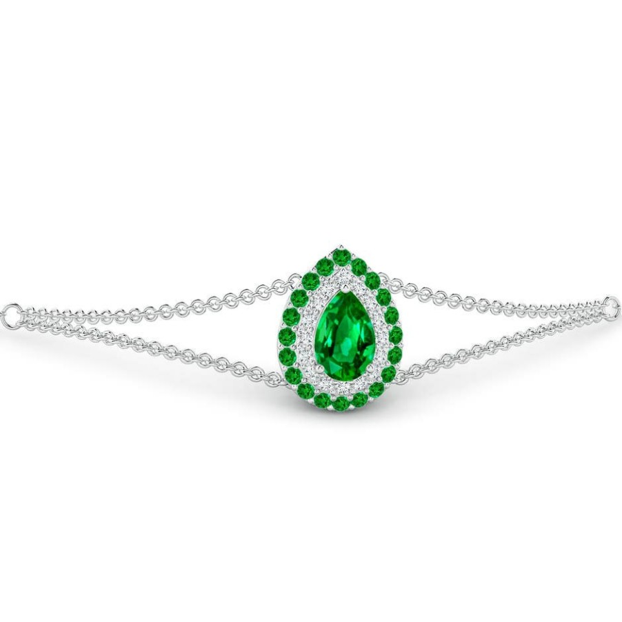 Bracelets Angara Emerald | Pear-Shaped Emerald Bracelet With Double Halo