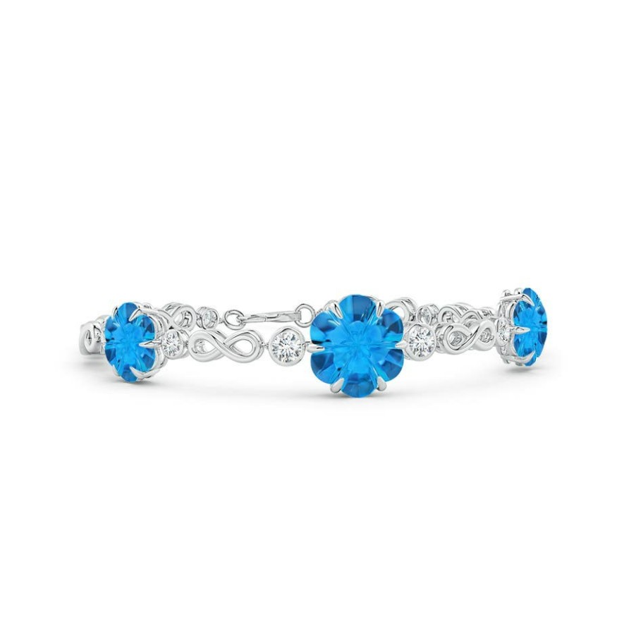 Bracelets Angara Swiss Blue Topaz | Six-Petal Swiss Blue Topaz Three-Flower Infinity Bracelet