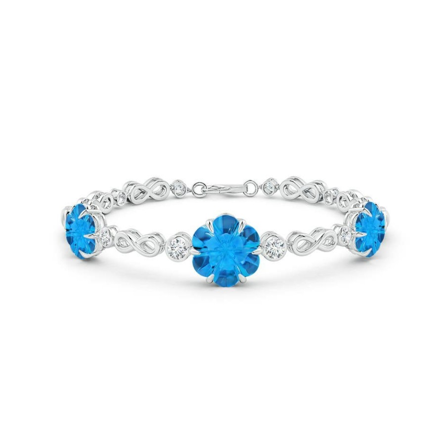 Bracelets Angara Swiss Blue Topaz | Six-Petal Swiss Blue Topaz Three-Flower Infinity Bracelet