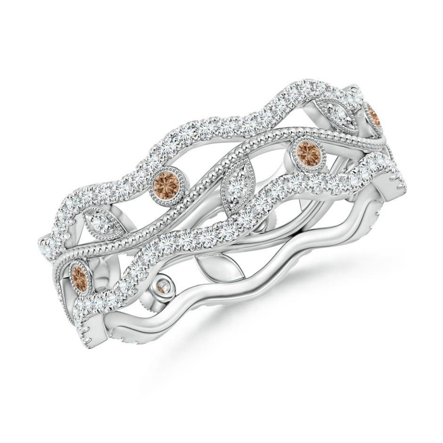 Rings Angara Coffee Diamond | Bezel-Set Brown Diamond Vine And Leaf Eternity Ring