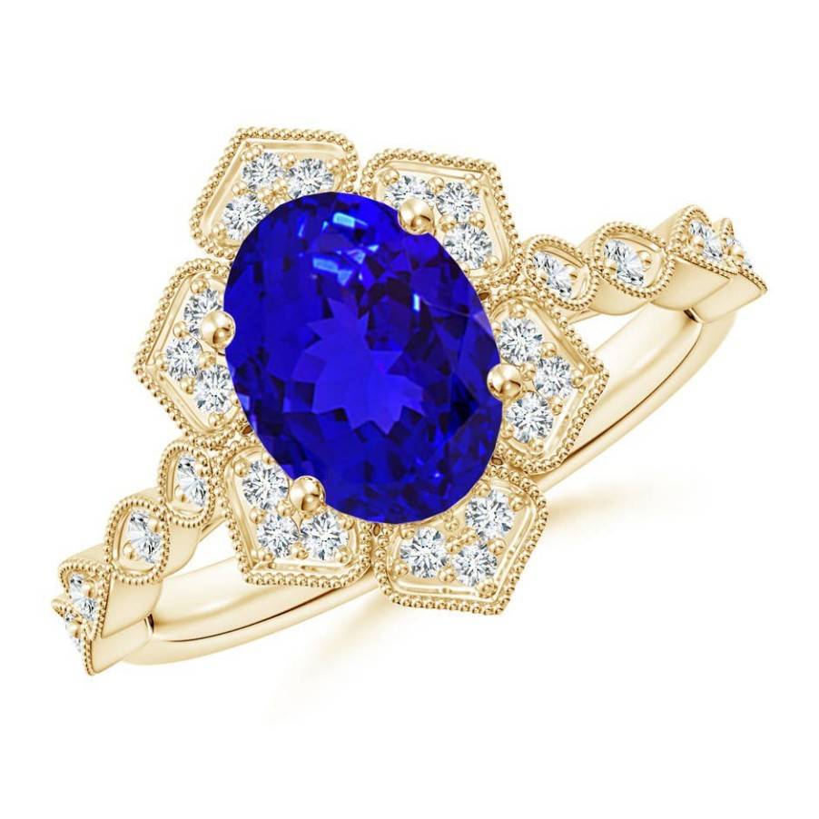 Rings Angara Tanzanite | Oval Tanzanite Trillium Floral Shank Ring