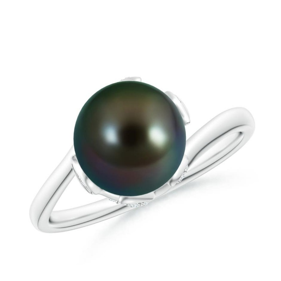 Rings Angara Tahitian Pearl | Tahitian Pearl Olive Leaf Bypass Ring