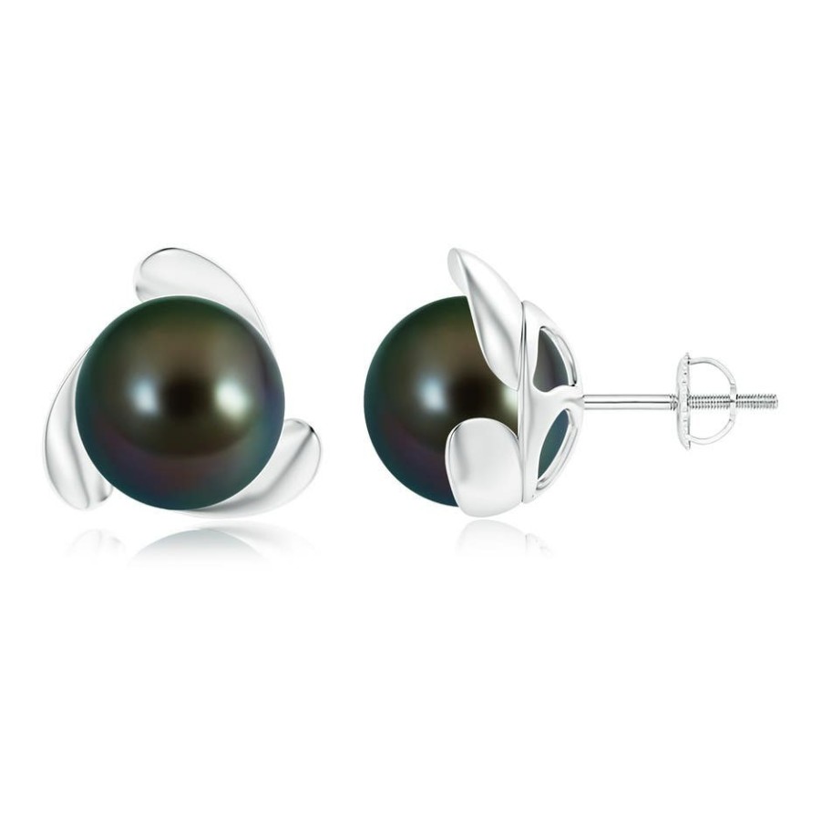 Earrings Angara Tahitian Pearl | Tahitian Pearl Flower Stud Earrings