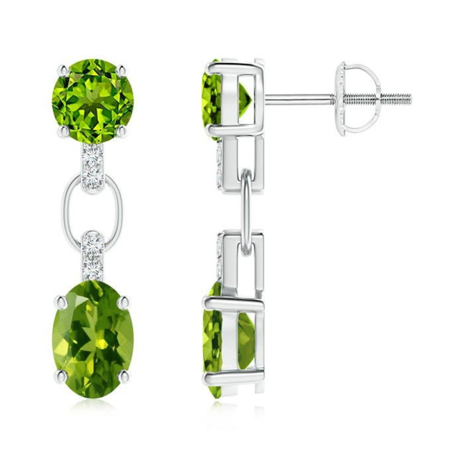 Earrings Angara Peridot | Round And Oval Peridot Dangle Earrings With Diamond Accents