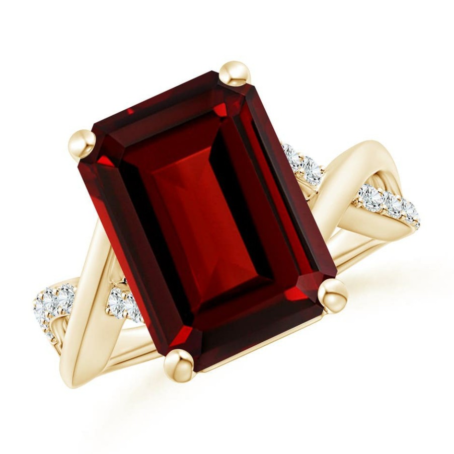 Rings Angara Garnet | Emerald-Cut Garnet Crossover Shank Cocktail Ring