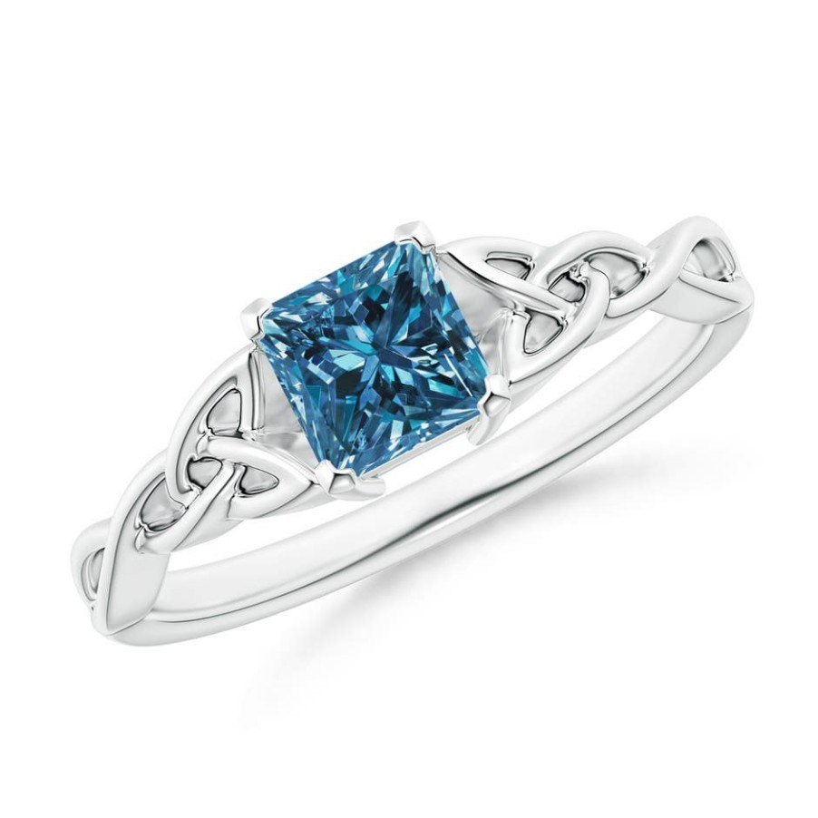 Rings Angara Enhanced Blue | Solitaire Princess-Cut Blue Diamond Celtic Knot Ring