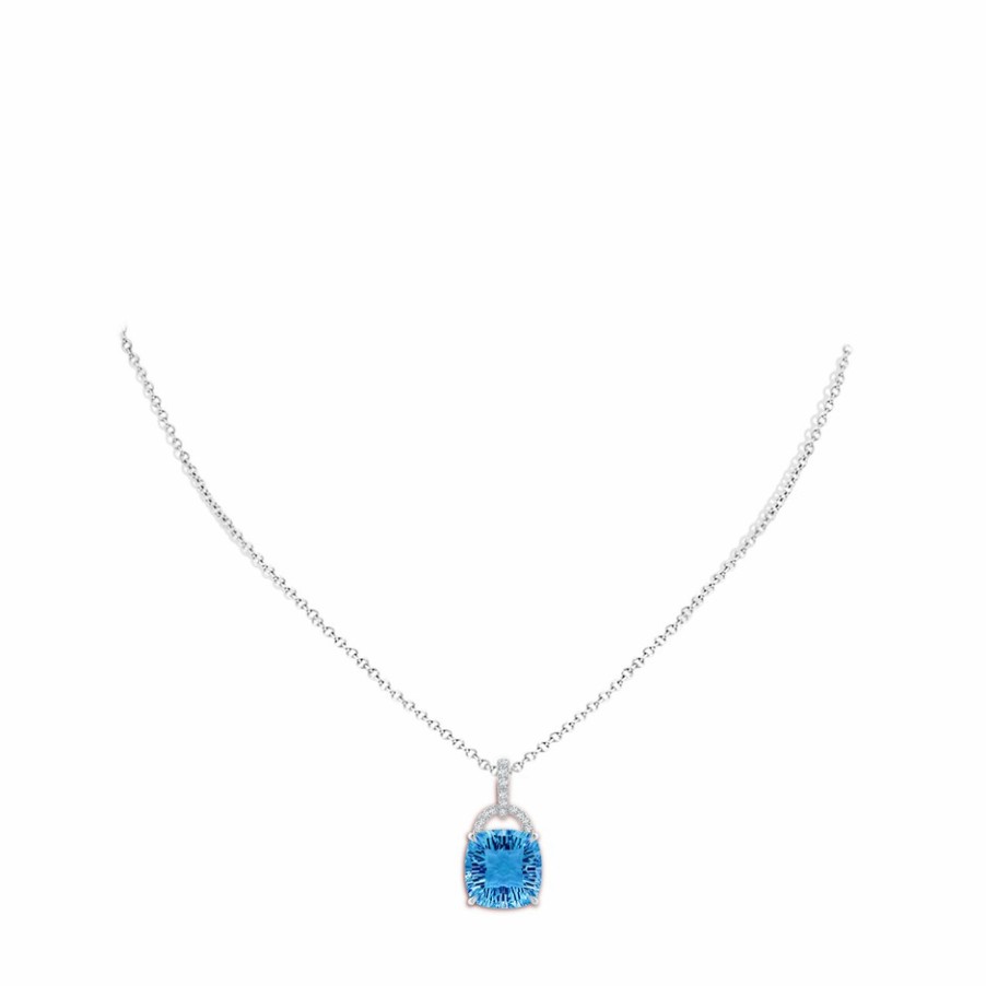 Necklaces Angara Swiss Blue Topaz | Cushion Swiss Blue Topaz Pendant With Diamond Bale