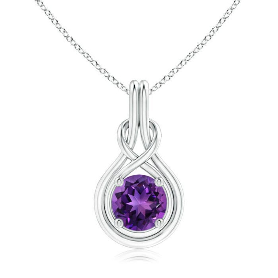 Necklaces Angara Amethyst | Round Amethyst Solitaire Infinity Knot Pendant