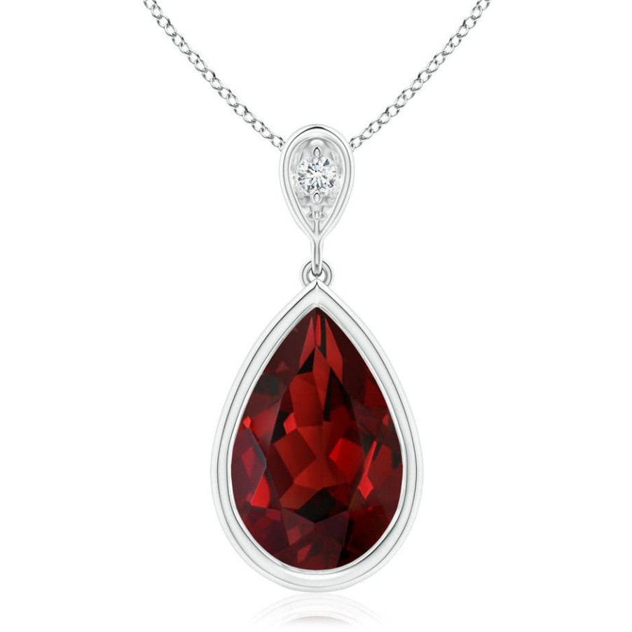 Necklaces Angara Garnet | Bezel-Set Garnet Teardrop Pendant With Diamond