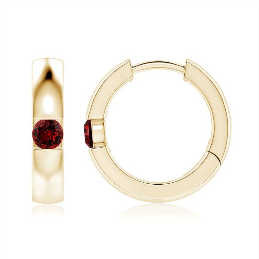 Earrings Angara Ruby | Lab-Grown Channel-Set Round Ruby Hinged Hoop Earrings