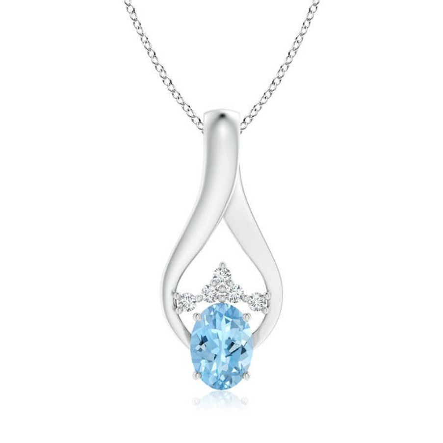 Necklaces Angara Aquamarine | Oval Aquamarine Wishbone Pendant With Diamond Accents