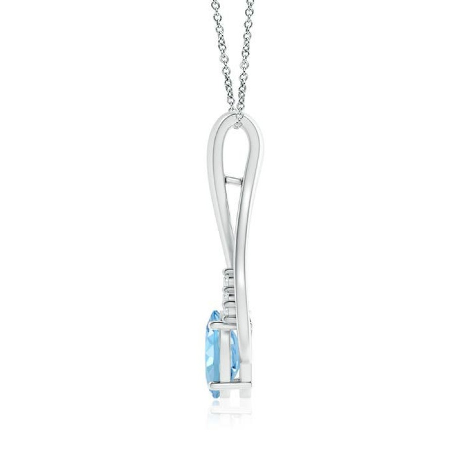 Necklaces Angara Aquamarine | Oval Aquamarine Wishbone Pendant With Diamond Accents