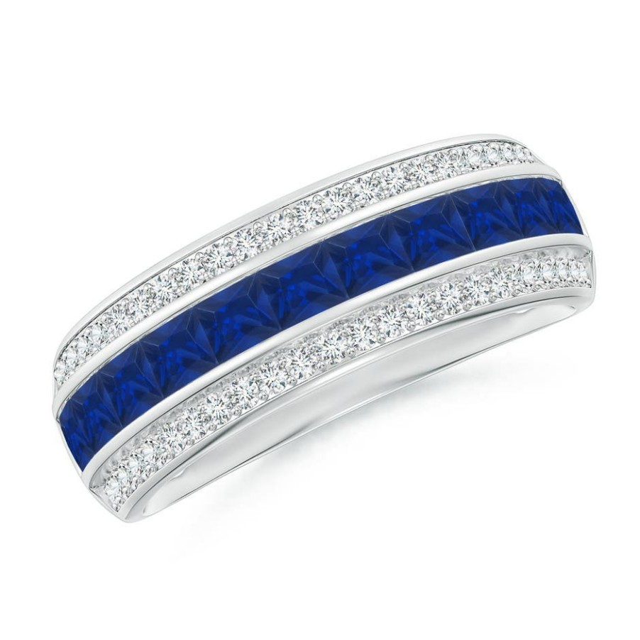 Rings Angara Blue Sapphire | Channel-Set Square Sapphire And Diamond Half Eternity Band