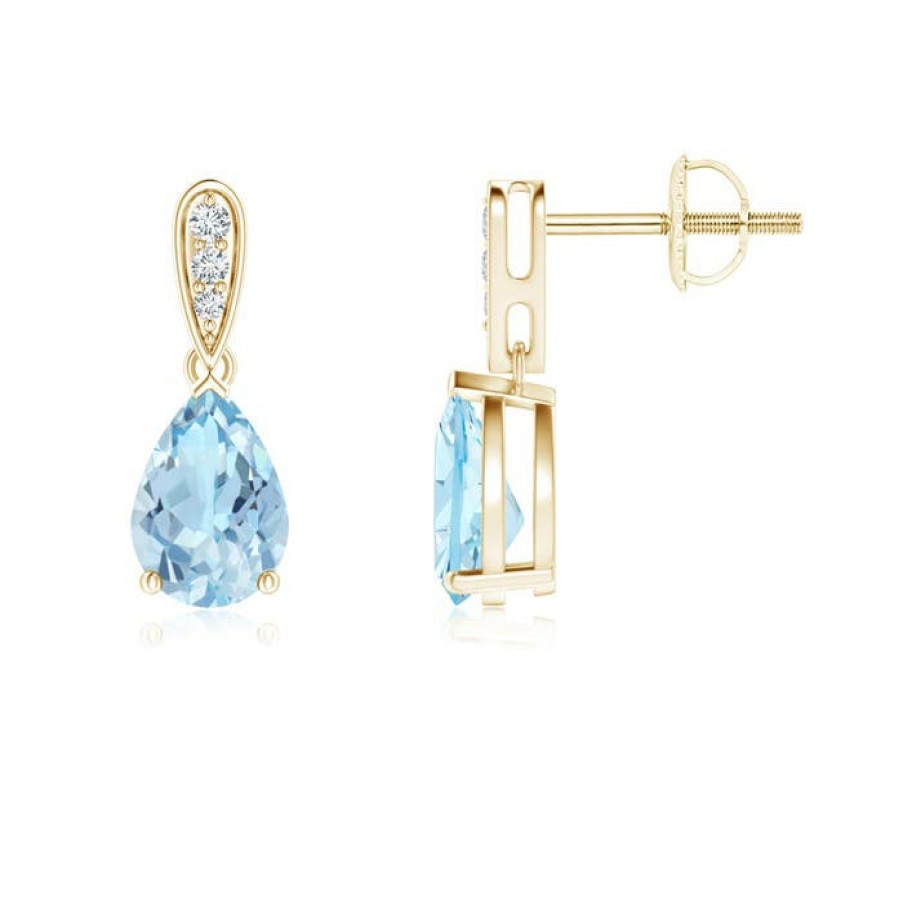 Earrings Angara Aquamarine | Pear-Shaped Solitaire Aquamarine Drop Earrings With Diamonds