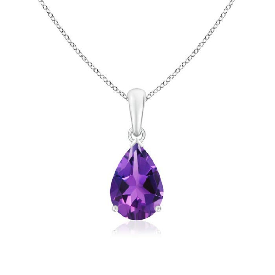 Necklaces Angara Amethyst | Pear-Shaped Amethyst Solitaire Pendant