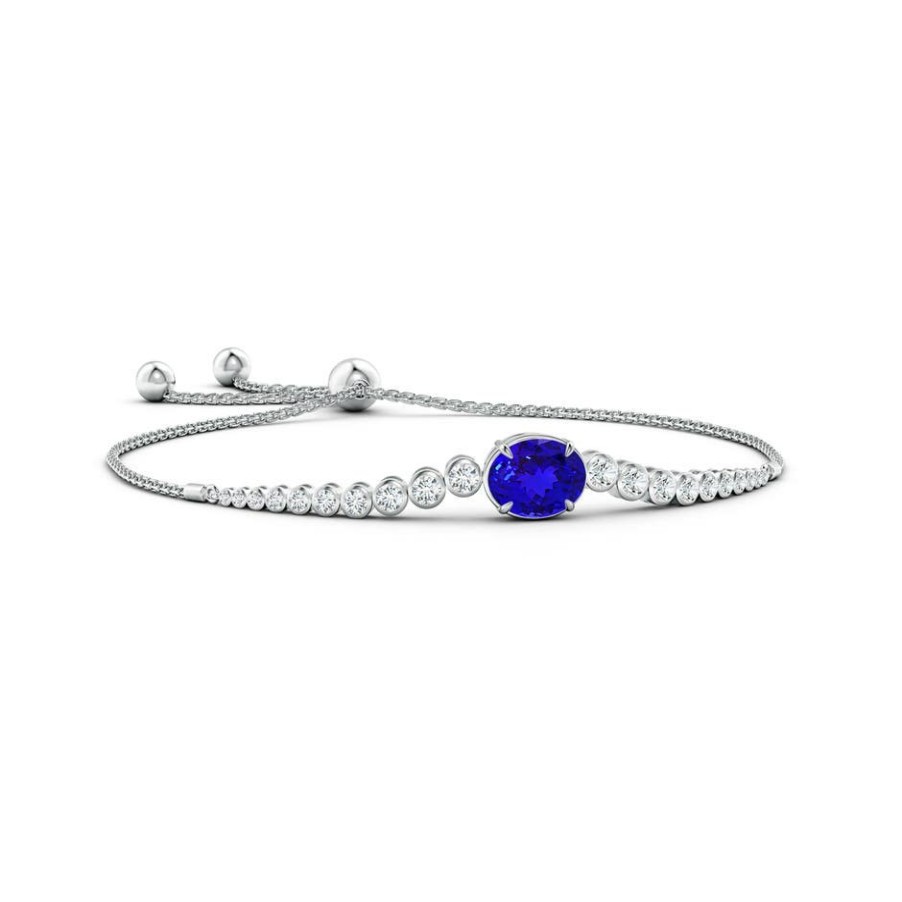 Bracelets Angara Tanzanite | Oval Tanzanite Bolo Bracelet With Bezel Diamonds