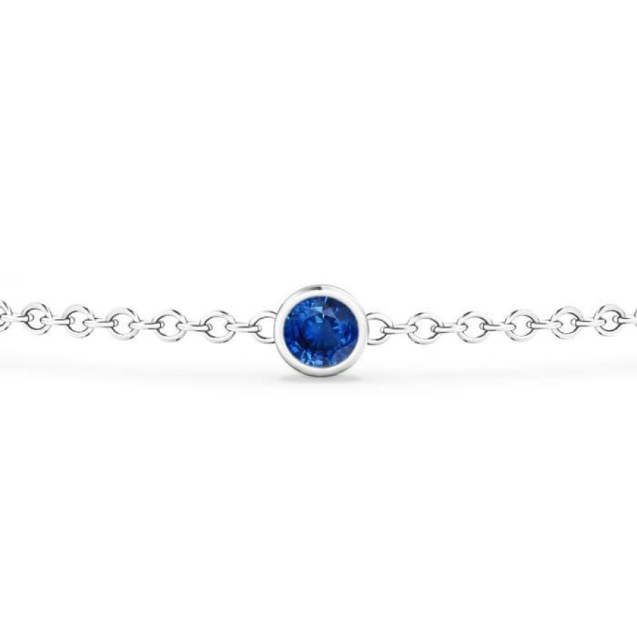 Bracelets Angara Blue Sapphire | Bezel-Set Sapphire And Diamond Station Bracelet With Chain