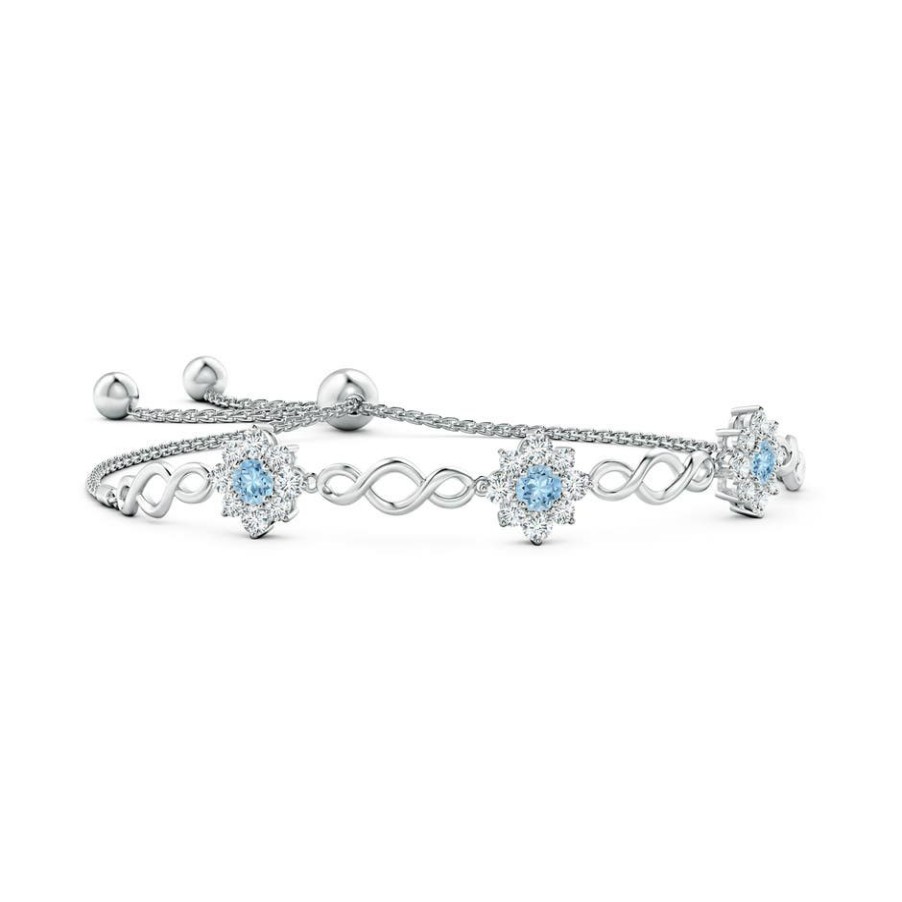 Bracelets Angara Aquamarine | Infinity Aquamarine Station Bolo Bracelet With Floral Halo