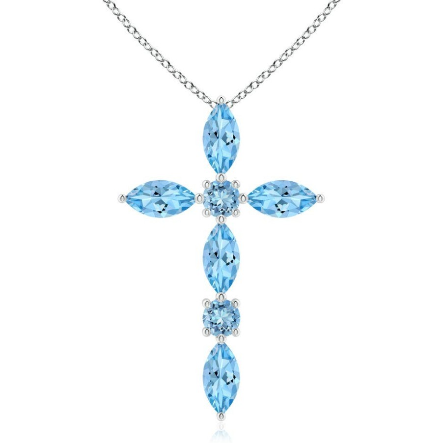 Necklaces Angara Aquamarine | Marquise And Round Aquamarine Cross Pendant