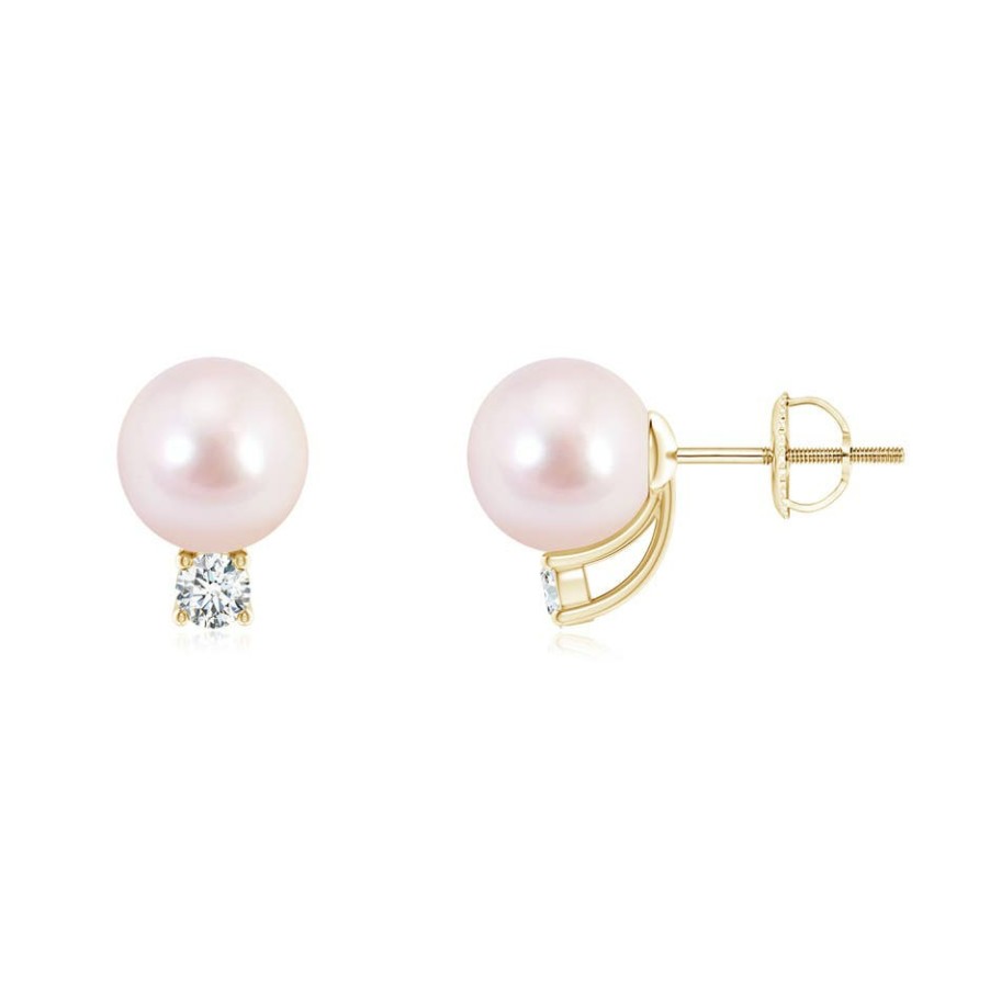 Earrings Angara Akoya Pearl | Solitaire Japanese Akoya Pearl Studs With Diamond