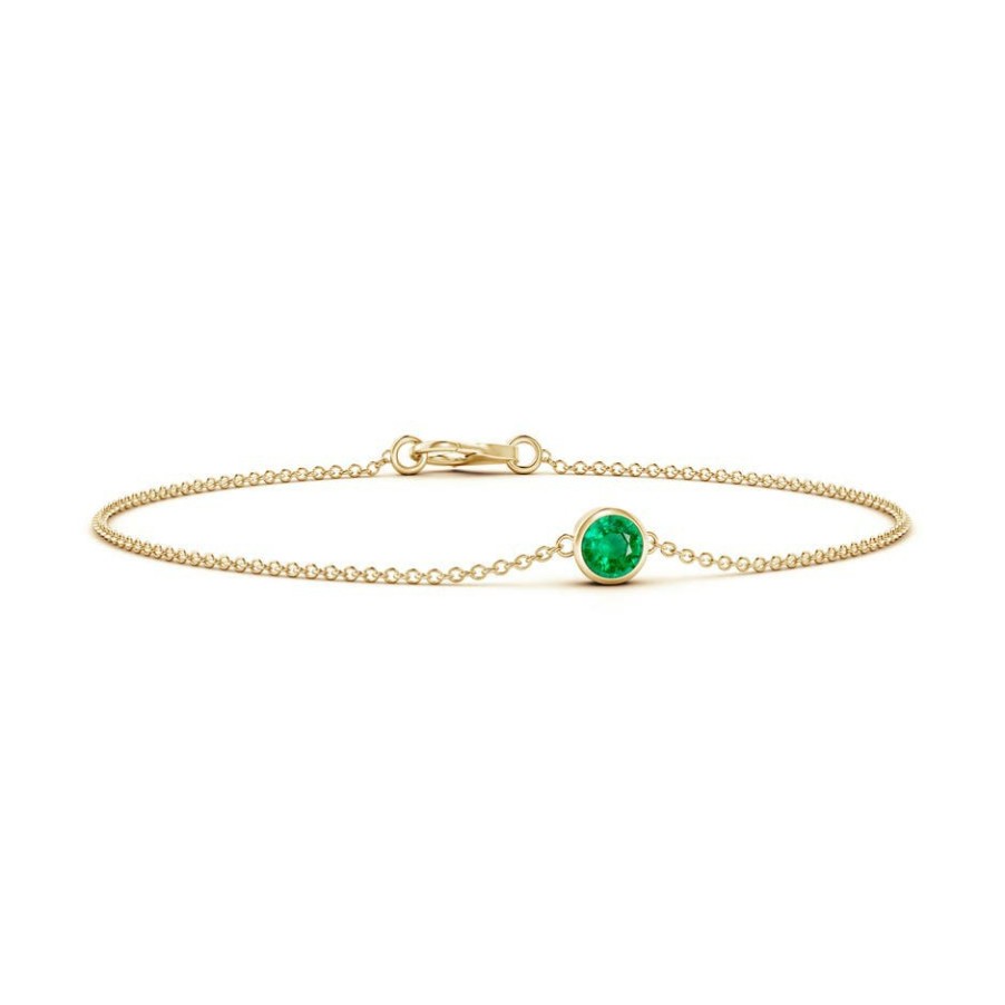 Bracelets Angara Emerald | Bezel-Set Round Emerald Chain Bracelet