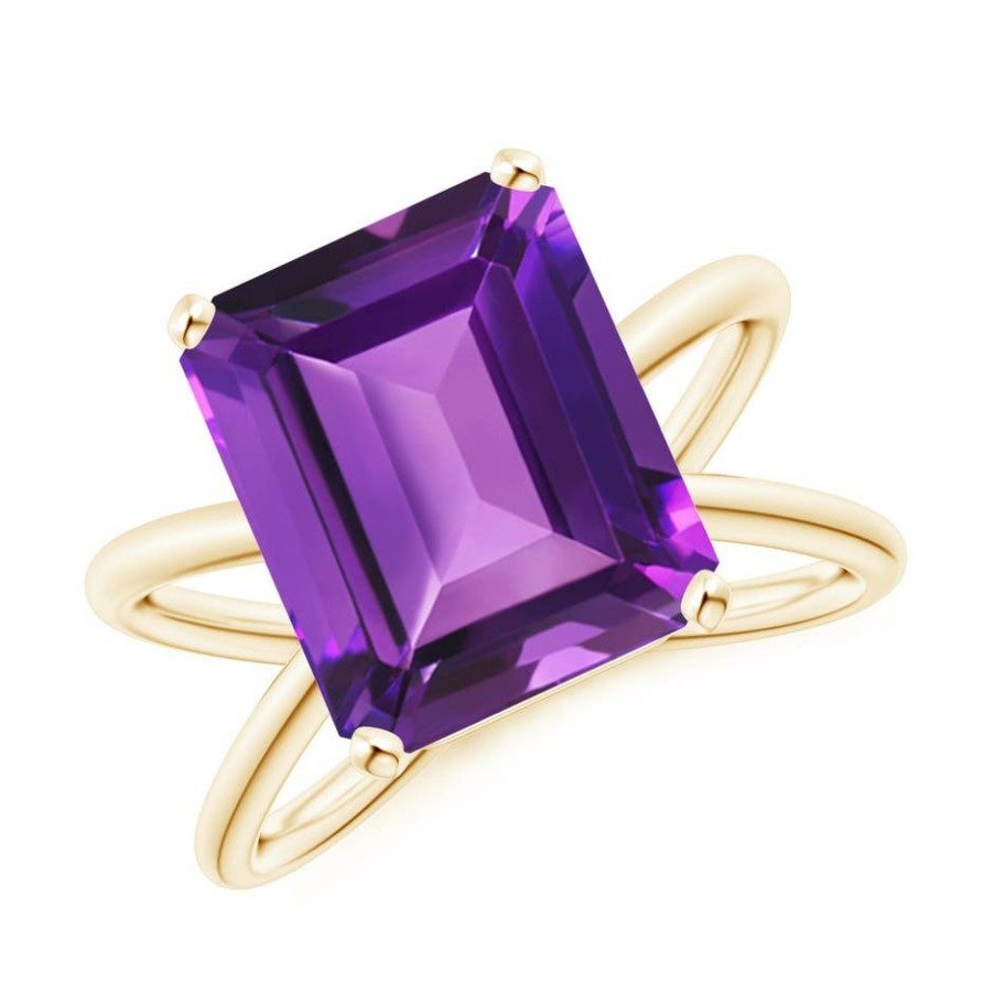 Rings Angara Amethyst | Emerald-Cut Amethyst Criss-Cross Split Shank Cocktail Ring