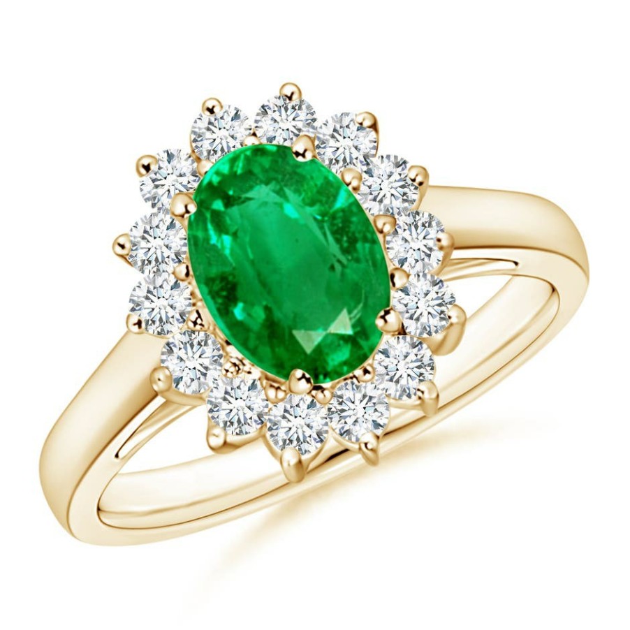 Rings Angara Emerald | Princess Diana Inspired Emerald Ring With Diamond Halo