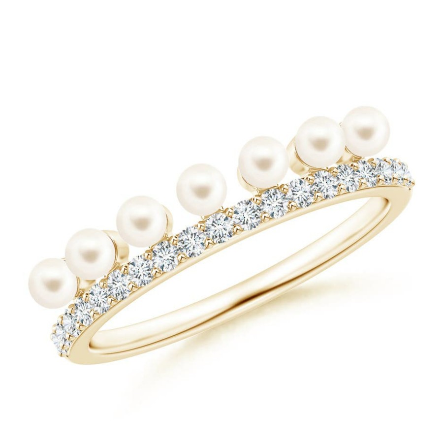 Rings Angara Freshwater Pearl | Classic Seven Freshwater Pearl Band With Diamonds