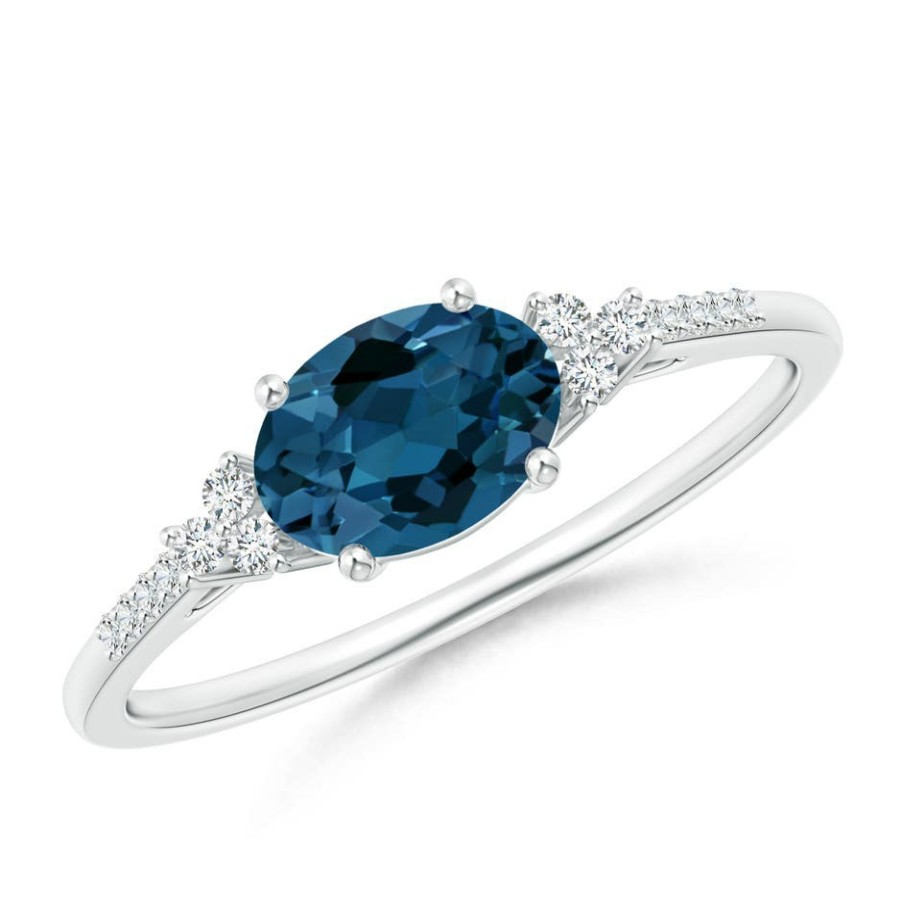 Rings Angara London Blue Topaz | Horizontally Set Oval London Blue Topaz Ring With Diamonds