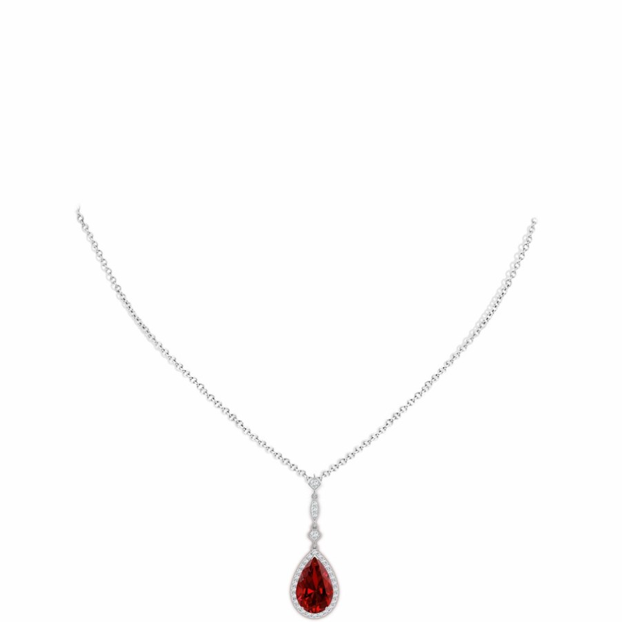 Necklaces Angara Ruby | Lab-Grown Ruby Teardrop Pendant With Diamond Accents