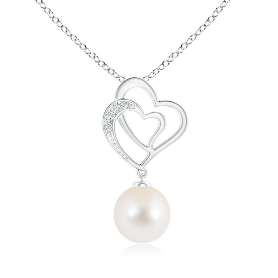 Necklaces Angara Freshwater Pearl | Freshwater Pearl Entwined Heart Pendant