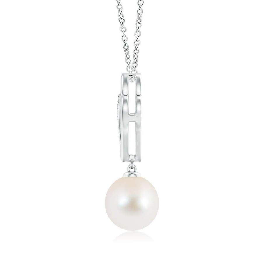 Necklaces Angara Freshwater Pearl | Freshwater Pearl Entwined Heart Pendant