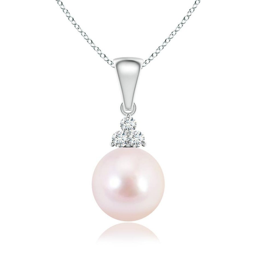 Necklaces Angara Akoya Pearl | Japanese Akoya Pearl Pendant With Trio Diamonds