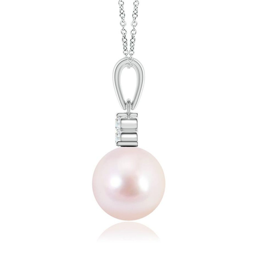 Necklaces Angara Akoya Pearl | Japanese Akoya Pearl Pendant With Trio Diamonds