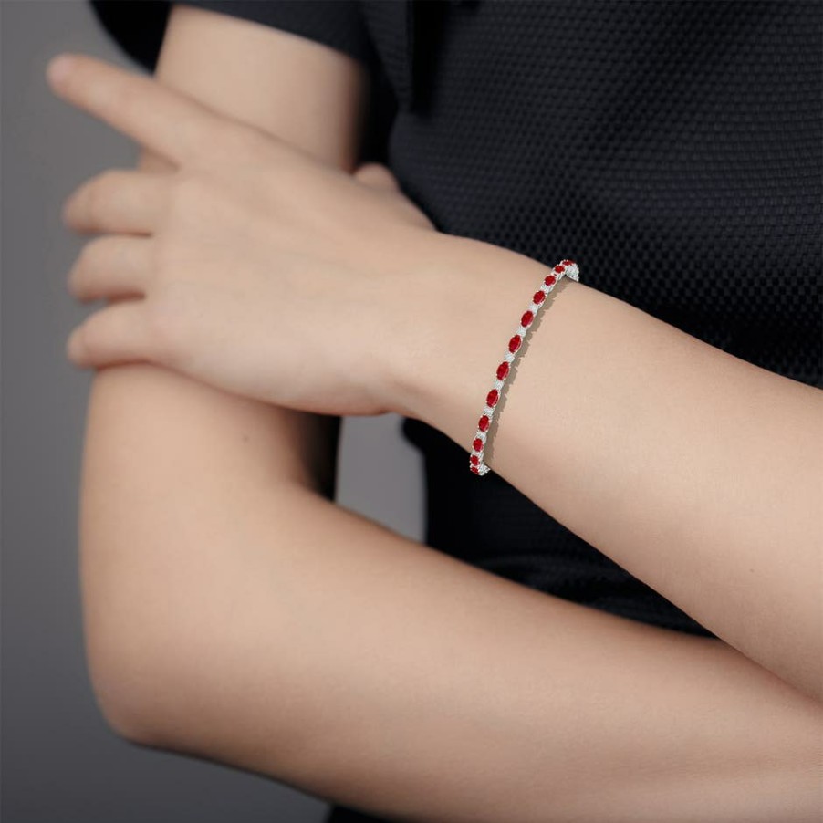 Bracelets Angara Ruby | Oval Ruby Tennis Bracelet With Gypsy Diamonds