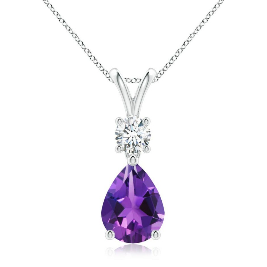 Necklaces Angara Amethyst | Pear-Shaped Amethyst V-Bale Pendant