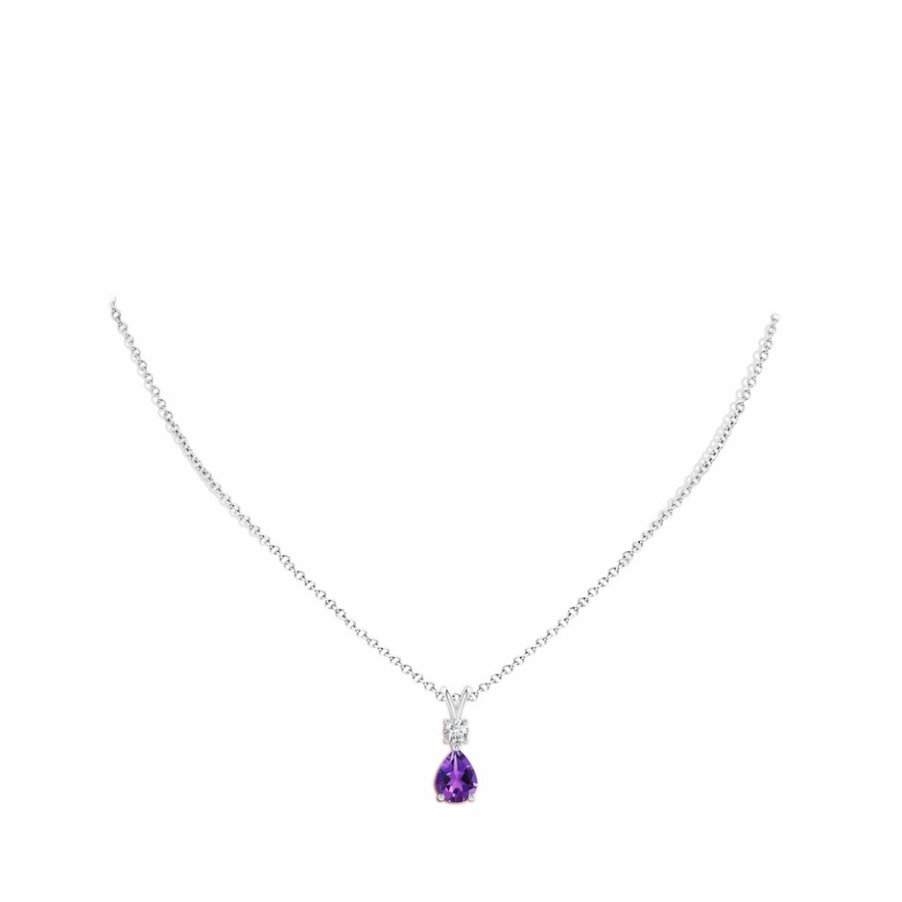 Necklaces Angara Amethyst | Pear-Shaped Amethyst V-Bale Pendant