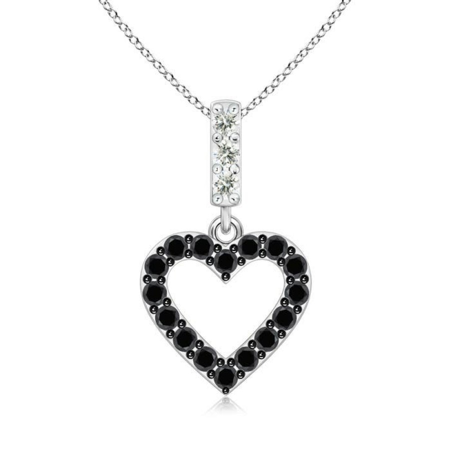 Necklaces Angara Enhanced Black | Open Heart Black Diamond Pendant