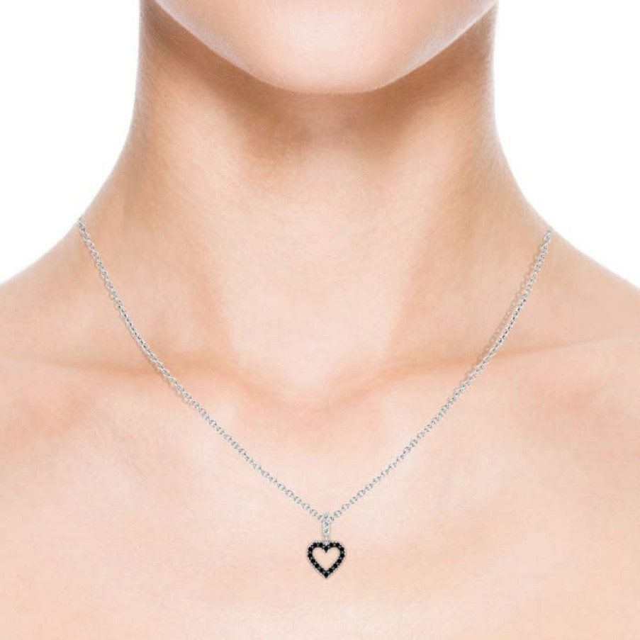 Necklaces Angara Enhanced Black | Open Heart Black Diamond Pendant