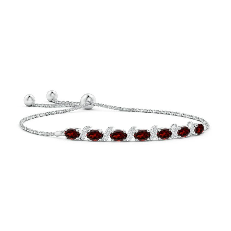 Bracelets Angara Garnet | Oval Garnet Bolo Bracelet With Pave-Set Diamonds