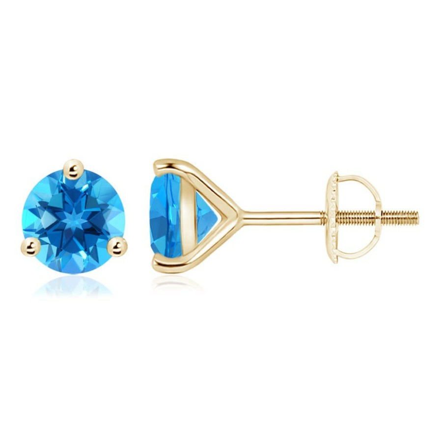 Earrings Angara Swiss Blue Topaz | Martini-Set Round Swiss Blue Topaz Stud Earrings